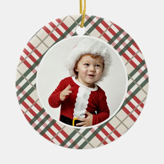 Christmas Tartan Photo Christmas Ornament Year (Front)