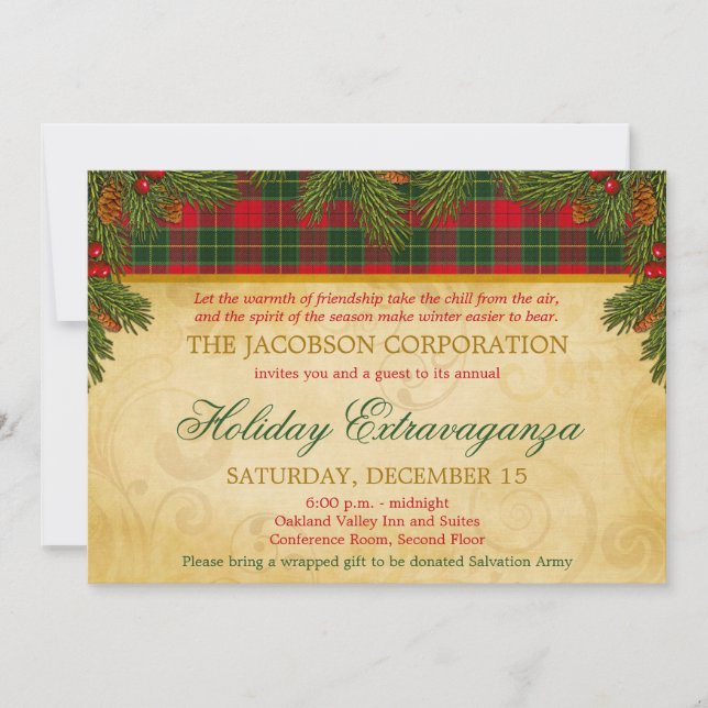 Christmas Tartan Plaid Corporate Holiday Party Invitation (Front)