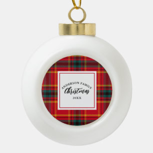 Christmas Tartan Plaid Family Name Year Ceramic Ball Christmas Ornament