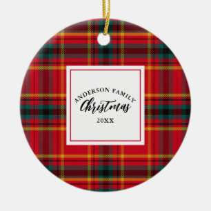 Christmas Tartan Plaid Family Name Year Ceramic Ornament