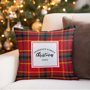 Christmas Tartan Plaid Family Name Year Cushion