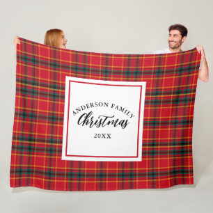 Christmas Tartan Plaid Family Name Year Fleece Blanket