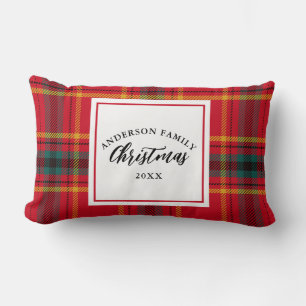 Christmas Tartan Plaid Family Name Year Lumbar Cushion