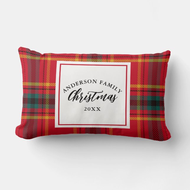 Christmas Tartan Plaid Family Name Year Lumbar Cushion (Front)