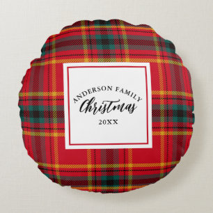 Christmas Tartan Plaid Family Name Year Round Cushion