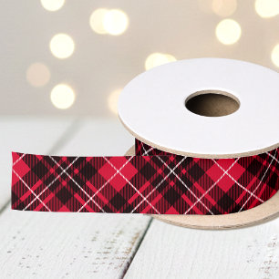 Christmas Tartan Plaid Rustic Red Holiday Satin Ribbon