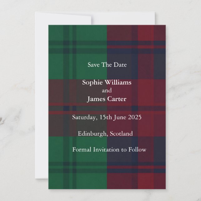 Christmas Tartan Plaid Save the Date Card | Festiv (Front)