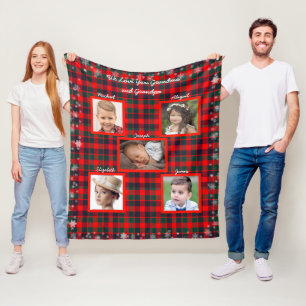 Christmas, Tartan Plaid, Snowflakes, Family Photos Fleece Blanket