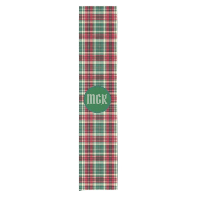 Christmas Tartan Plaid Table Runner with Monogram (Front)