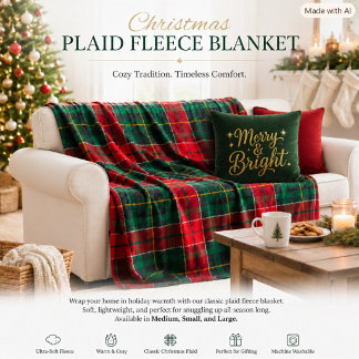 Christmas Tartan Red Green Cosy Holiday Plaid  Fleece Blanket