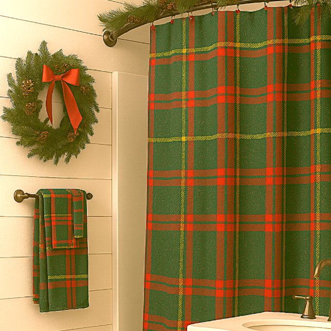 Christmas Tartan  Red Green  Plaid  Shower Curtain (“Christmas tartan shower curtain and towel set”)