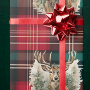 Christmas Tartan  Reindeer Wrapping Paper