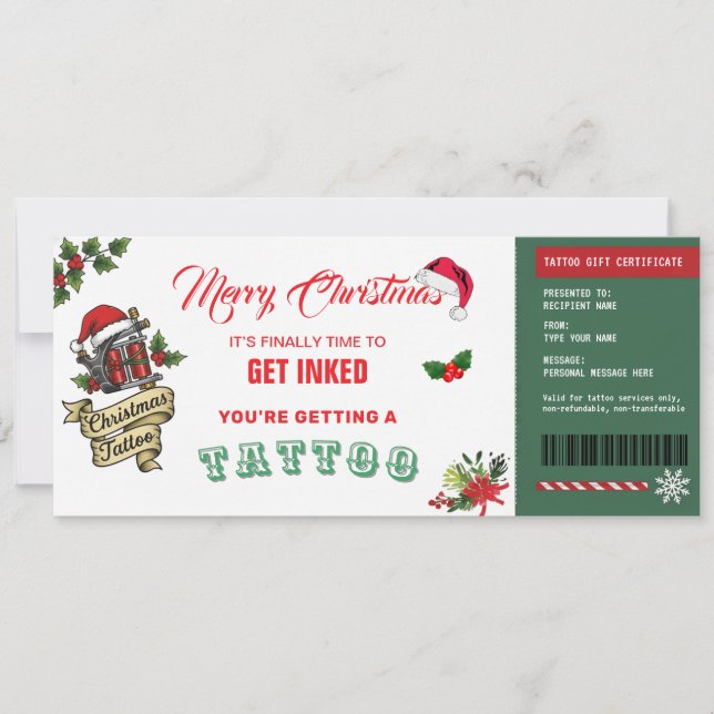 Christmas Tattoo Gift Certificate Card Voucher (Front)