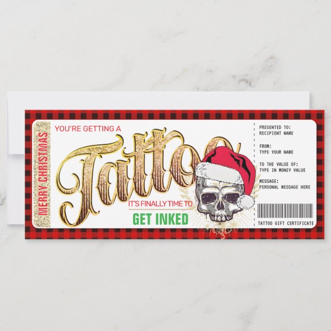 Christmas Tattoo Gift Certificate Card Voucher (Front)