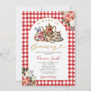 Christmas Tea A Baby is Brewing Baby Shower Floral Invitation