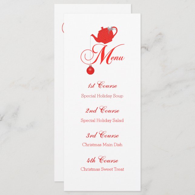 Christmas Tea Custom Menu Red Teapot Invitation (Front/Back)