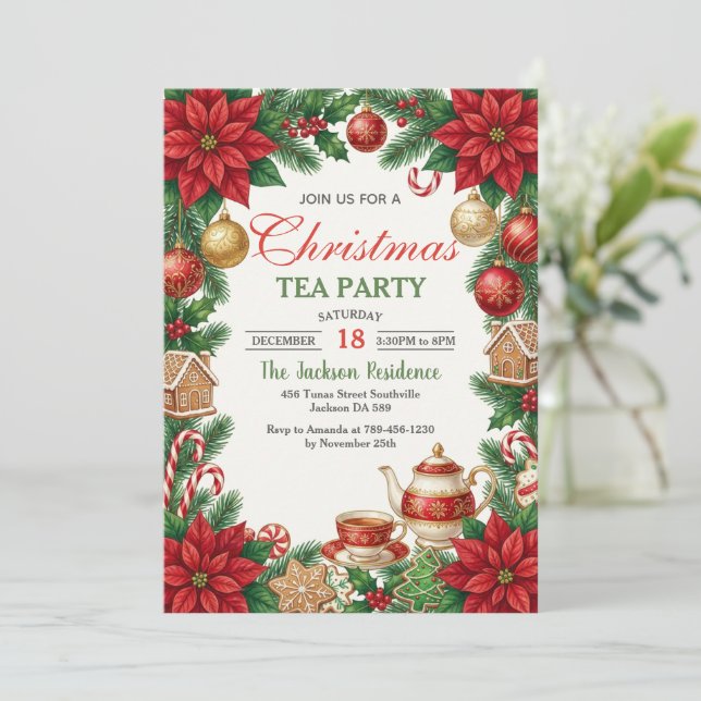 Christmas Tea Holiday Party Invitation (Standing Front)