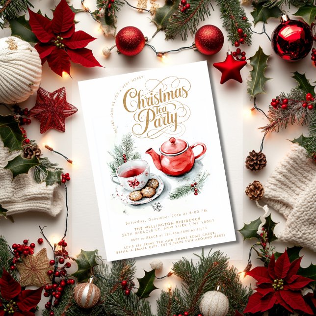 Christmas Tea Party Minimalist Elegant Festive Invitation (Creator Uploaded)