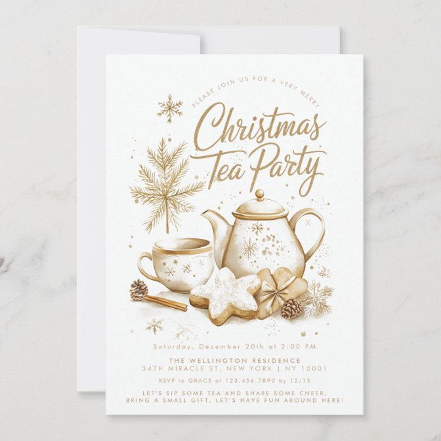 Christmas Tea Party Minimalist Elegant Invitation (Front)