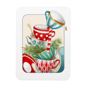 Christmas Tea Party  Red Green Teacups Magnet