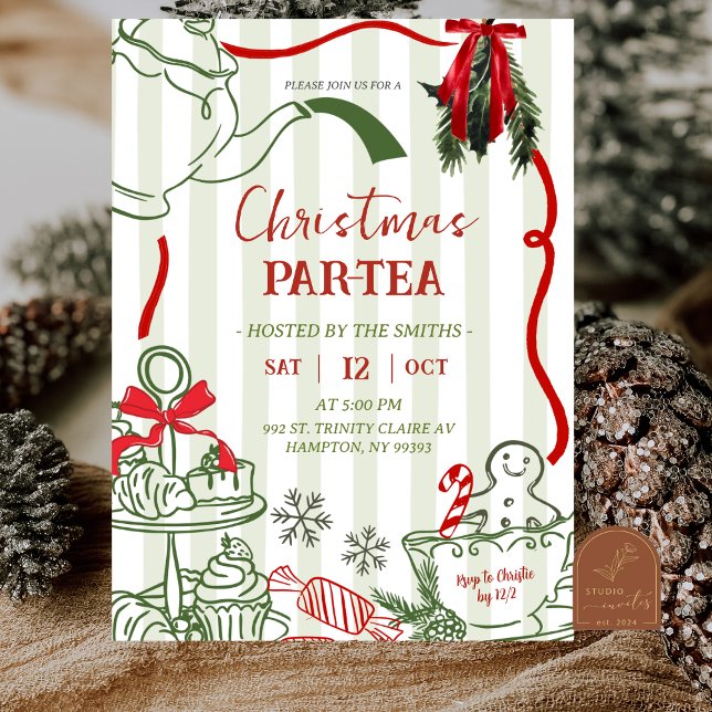 Christmas Tea Party Scribble Hand Drawn Invitation (Creator Uploaded)