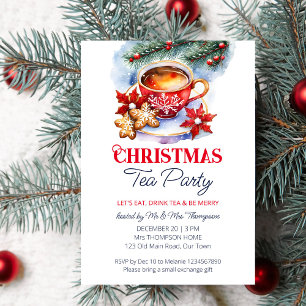Christmas tea party watercolor template