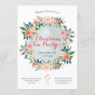 Christmas Tea Party Winter Floral Invitation