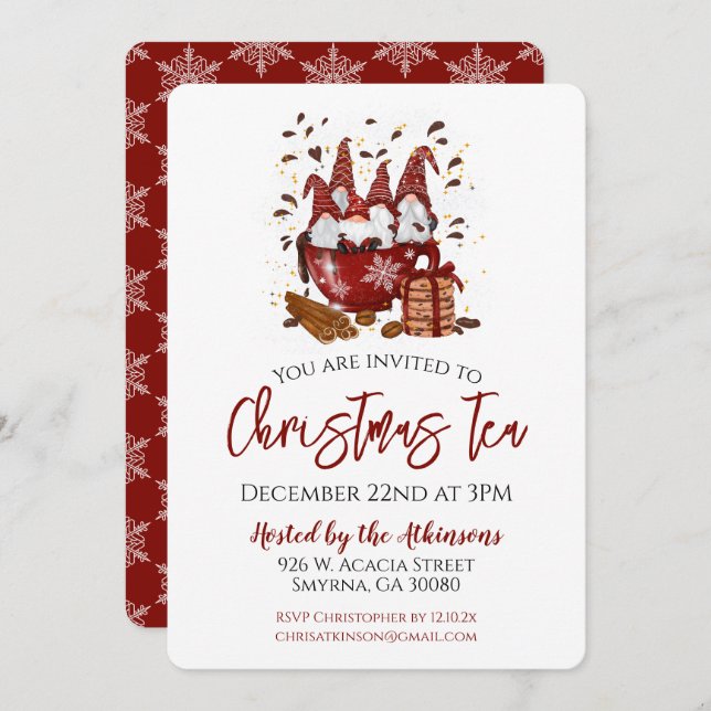 Christmas Tea Red Gnome Party Invitation (Front/Back)