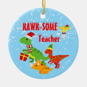 Christmas Teacher Appreciation Kids Dinosaur Ceramic Ornament