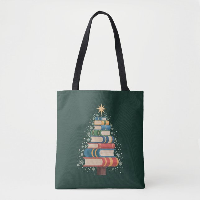 Christmas Teacher Books Tree Xmas Reading Holiday Tote Bag (Front)