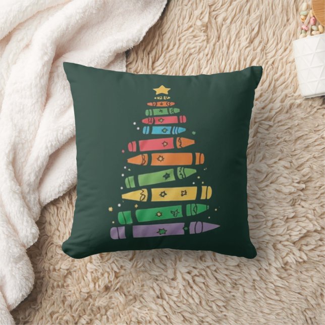 Christmas Teacher Crayon Tree Cute Xmas Lights  Cushion (Blanket)