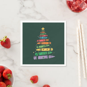 Christmas Teacher Crayon Tree Cute Xmas Lights  Napkin