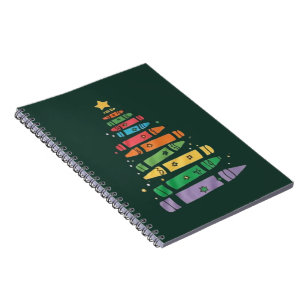 Christmas Teacher Crayon Tree Cute Xmas Lights Notebook