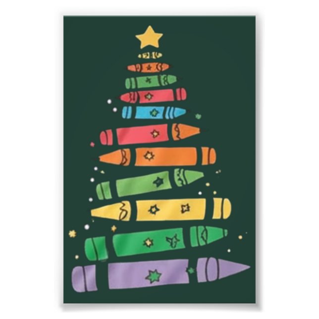 Christmas Teacher Crayon Tree Cute Xmas Lights  Photo Print (Front)