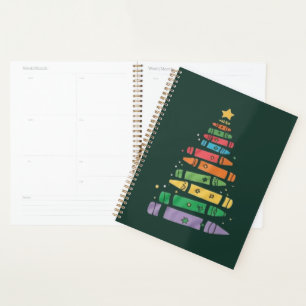 Christmas Teacher Crayon Tree Cute Xmas Lights Planner