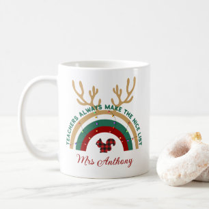 Christmas teacher rainbow nice list cute gift coff coffee mug