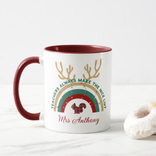 Christmas teacher rainbow nice list cute gift mug