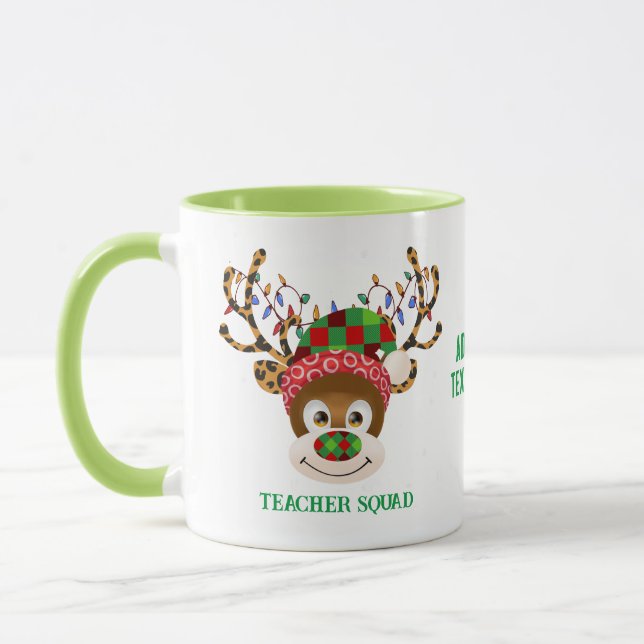 Christmas Teacher Squad Reindeer Teacher Green Mug (Left)