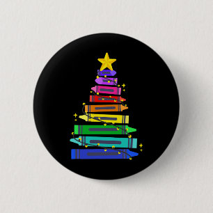 Christmas Teacher Student Crayon Xmas Tree Light W 6 Cm Round Badge