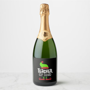 Christmas teacher, teacher elf squad sparkling wine label