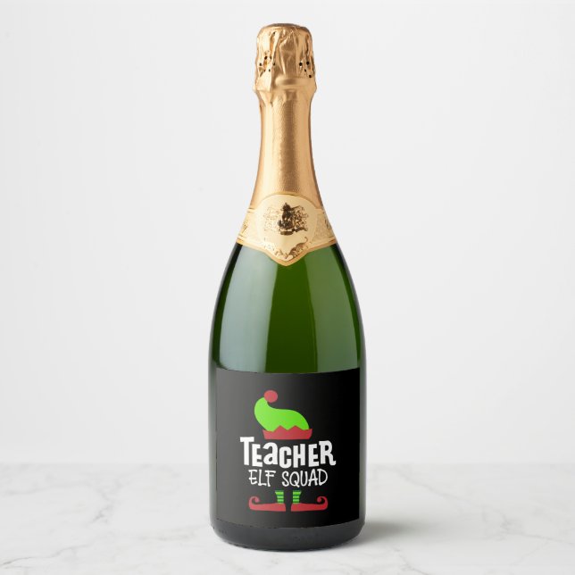 Christmas teacher, teacher elf squad sparkling wine label (Front)