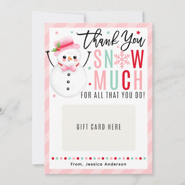 Christmas Teacher Thank You Pink Gift Card Holder (Front)