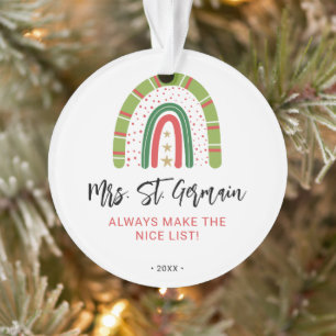 Christmas Teachers Rainbow Nice List Ornament