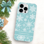 Christmas Teal and White Snowflakes Monogrammed Case-Mate iPhone 14 Pro Max Case<br><div class="desc">This personalised Christmas phone case features a teal blue and white snowflakes pattern and a template to type your name. It's a cute idea for winter holidays season.</div>