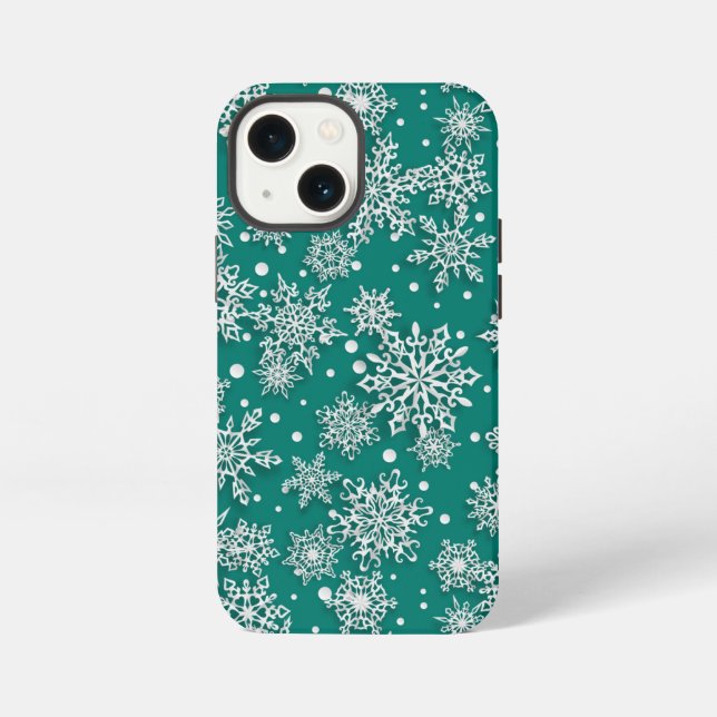 Christmas teal green snowflake tiled pattern  iPhone case (Back)
