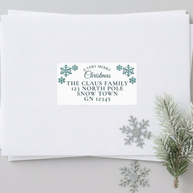 Christmas Teal Snowflakes Return Address Labels (Make every envelope a winter masterpiece!)