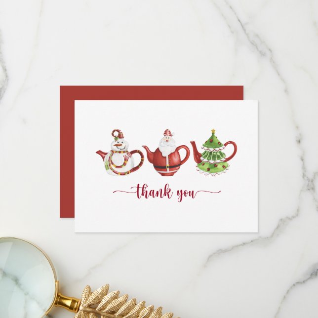 Christmas Teapots, Party Thank You Card (Front/Back In Situ)