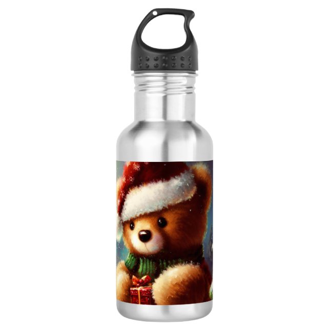 Christmas Teddy Bear 2 710 Ml Water Bottle (Front)