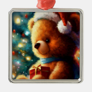 Christmas Teddy Bear 3 Metal Ornament