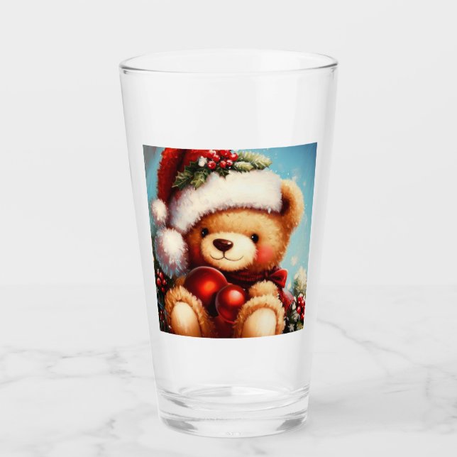 Christmas Teddy Bear 4 Glass (Front)